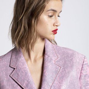 NWT $1434 Sies Marjan Molly Embossed Pink Lizard Oversized Blazer M-L (US 8-14)